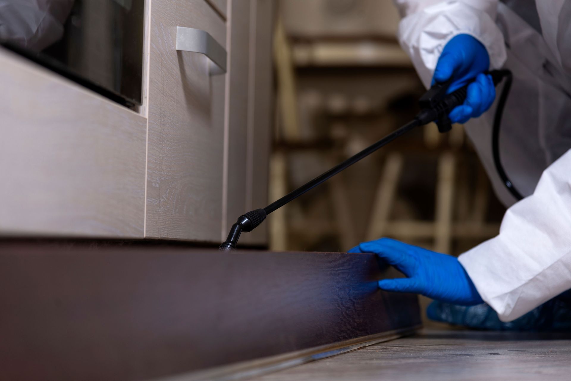 Technician treating a doorway